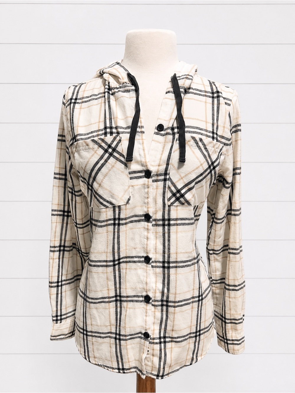 Reel Legends Cream Plaid Hooded Button-Down Shirt